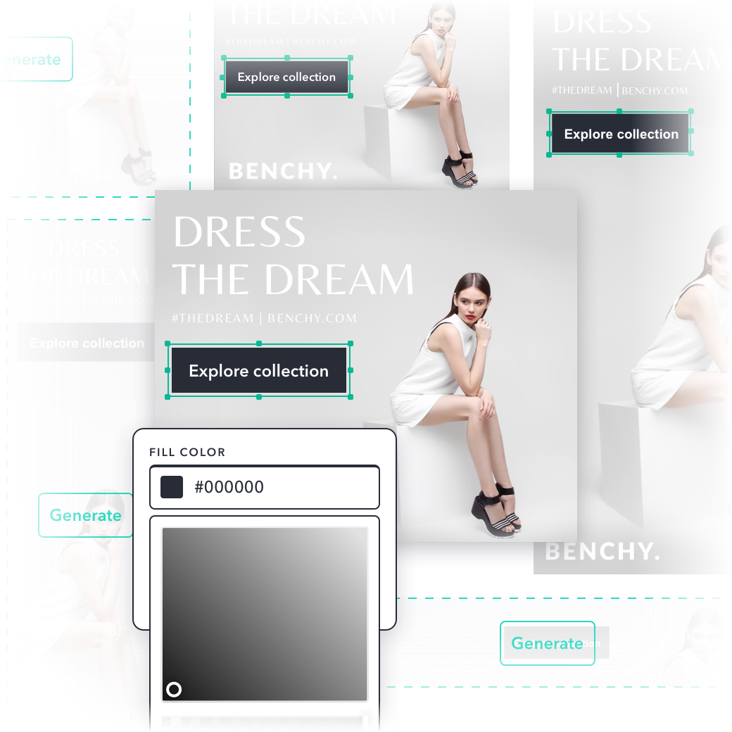 Scale your ad production from one design to multiple variations and sizes.