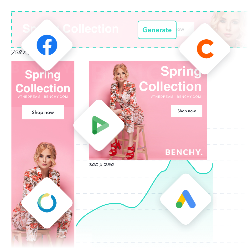 Create professional, high-performing creatives for any channel and network - in minutes.